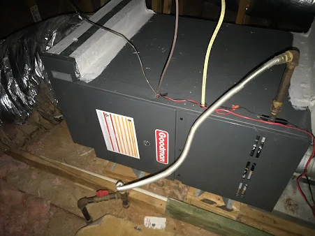 New Goodman furnace and ductwork installed in an attic near Dickinson, TX
